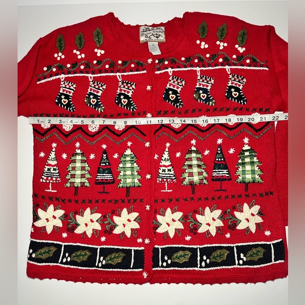 Vintage Tiara International Christmas Sweater Cardigan Grandmacore Kitsch - Picture 7 of 9